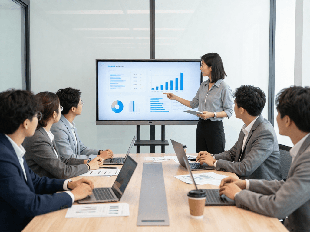 Team bespreekt zakelijke leningen en financiële strategieën in een moderne kantoorruimte