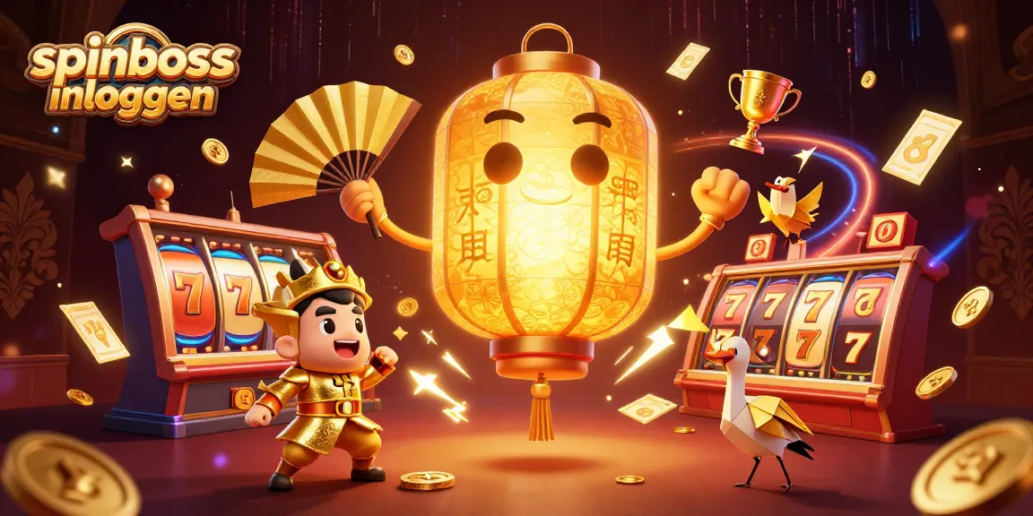 Spinboss inloggen with vibrant casino scene featuring dynamic slot elements and golden lantern spirit.