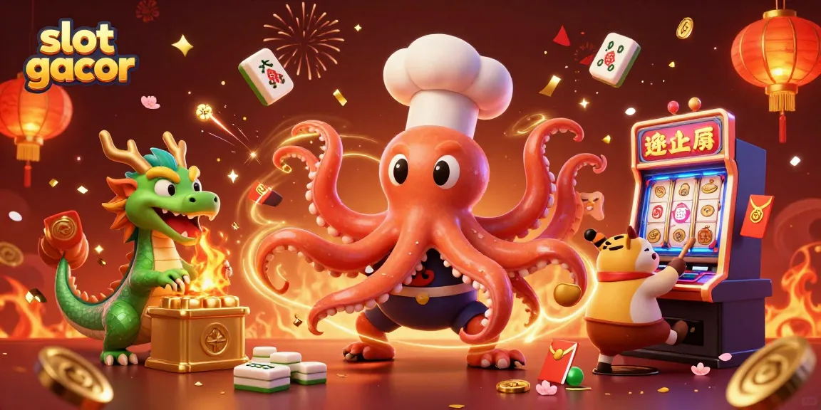 Experience thrilling slot gacor action with a lively octopus chef and jackpot excitement in a vibrant casino scene.