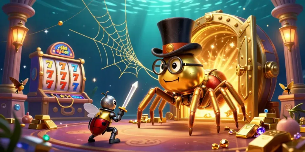 Engage with slot gacor as vibrant elements and characters fill an ultra-detailed casino scene.