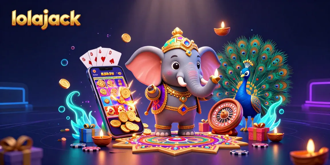 Spin and win at lolajack with vibrant 3D illustrated casino elements and a lively Diwali theme.