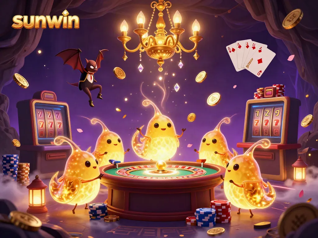Join the fun at sunwin with glowworms lighting a vibrant cave casino, showcasing exciting games.