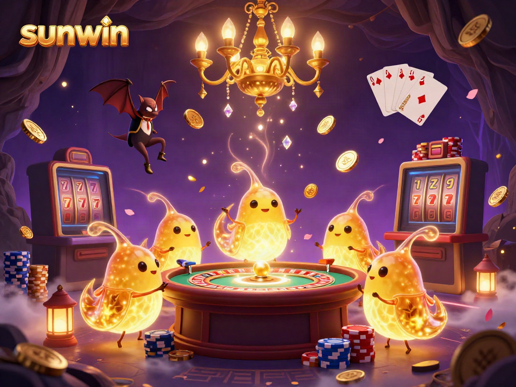 Join the fun at sunwin with glowworms lighting a vibrant cave casino, showcasing exciting games.